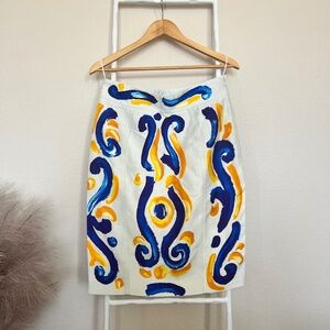 Moschino Couture! Painted Baroque Print Skirt – Size IT 44 (US 10)  NWT